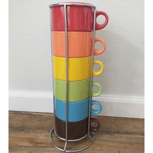 Pier 1 Stacking Rainbow Colored Small Mugs 6 total